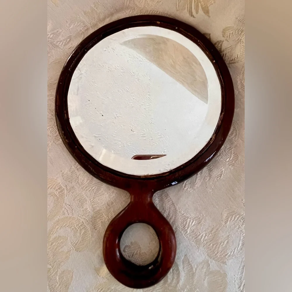 Antique Japanese Kamakura Bori Hand Carved Wood Mirror - Meiji Lotus Lacquerware